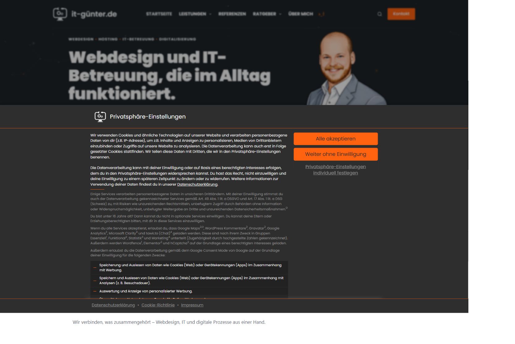 Real Cookie Banner mit Auswahlmöglichkeiten auf it-guenter.de