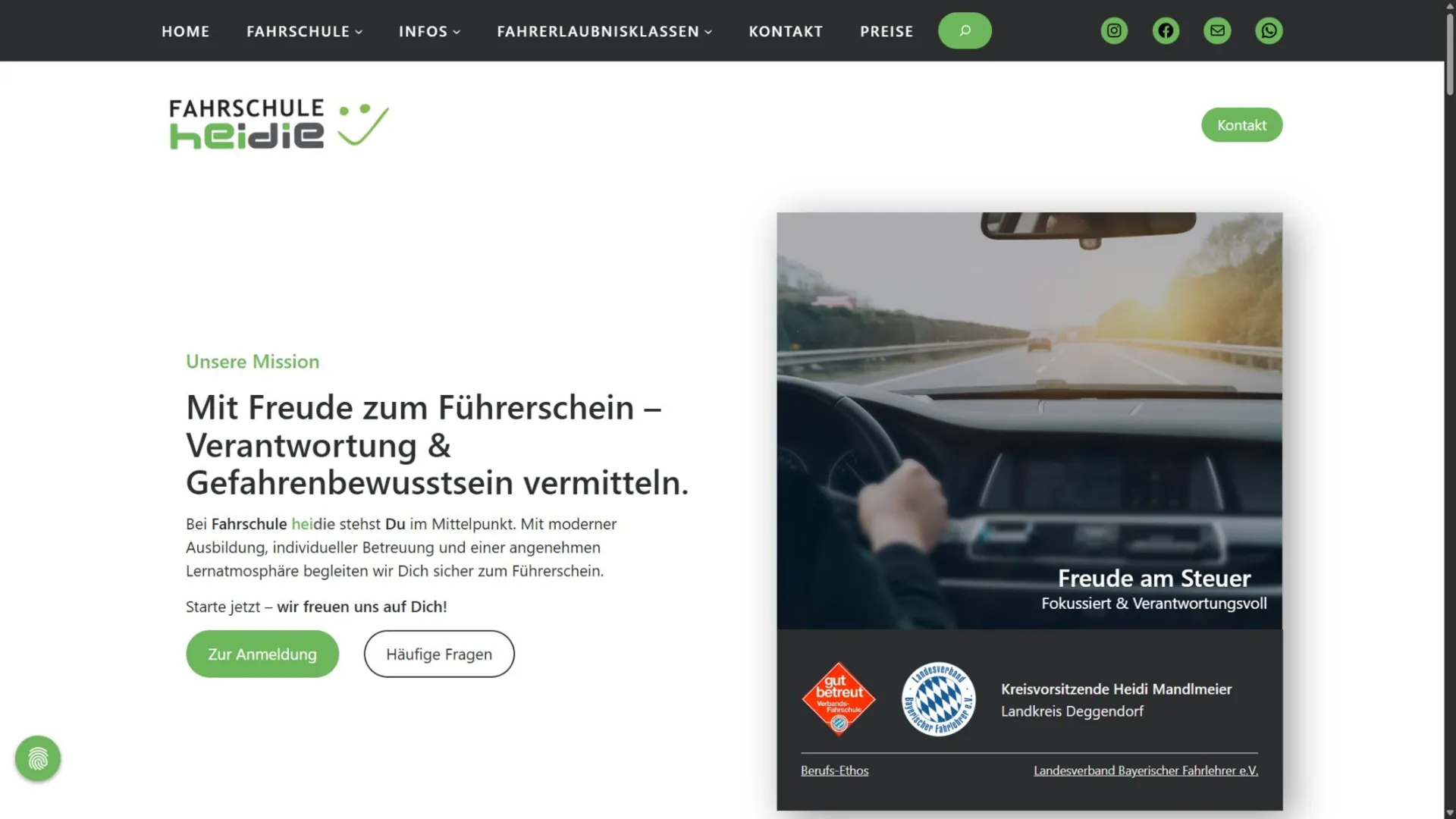 Screenshot der Website der Fahrschule HeiDie