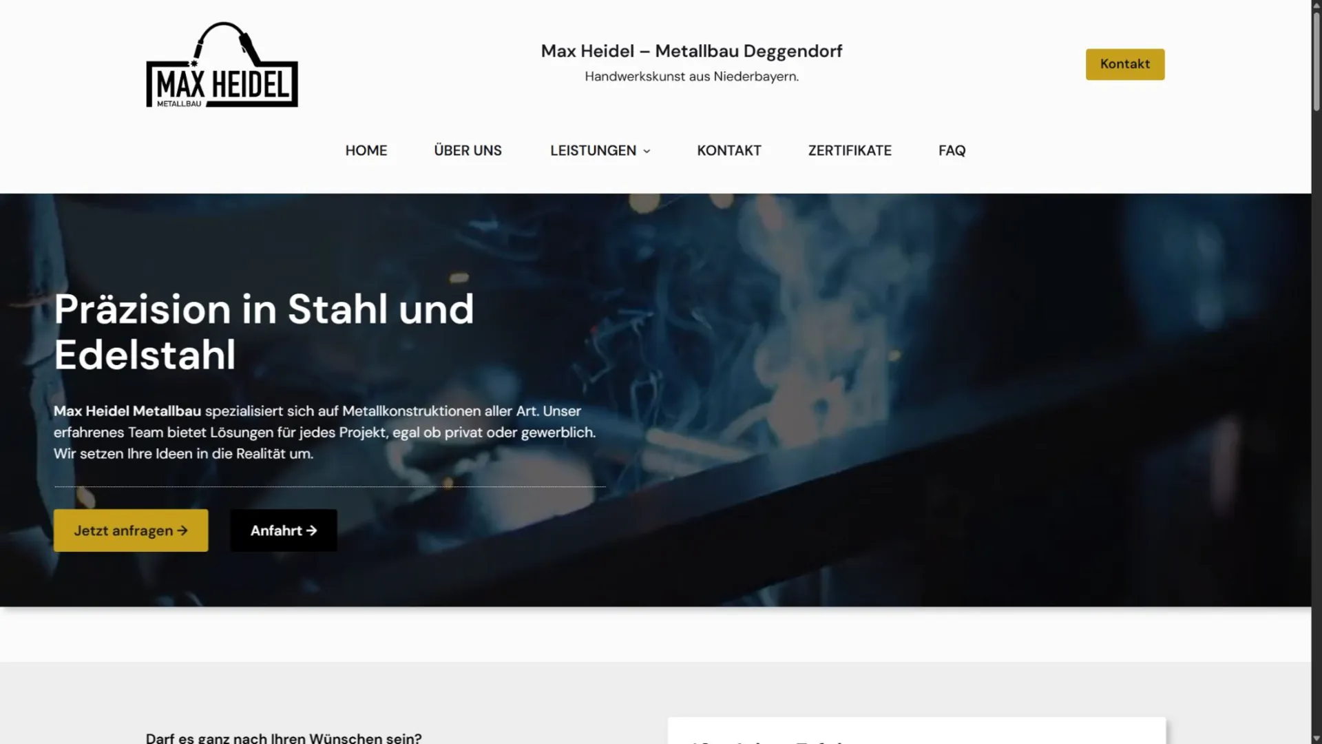 Screenshot der Website von Heidel Metallbau