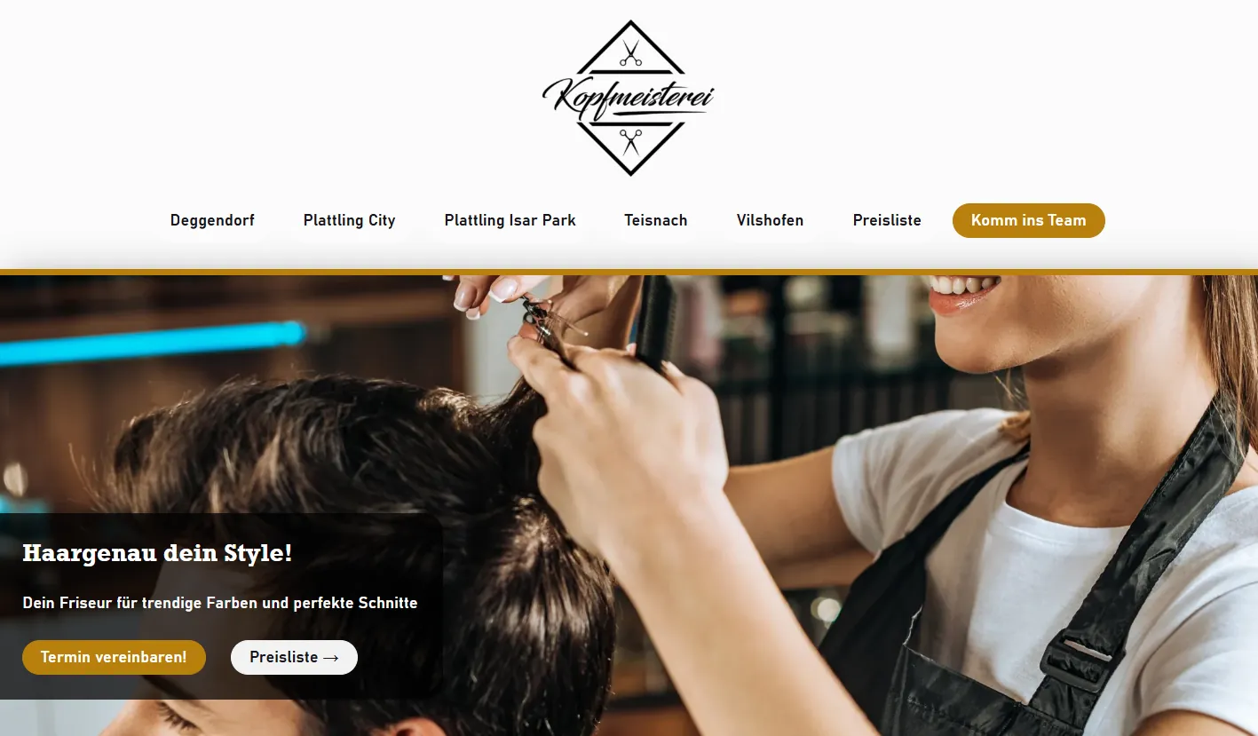 Screenshot der Website der Kopfmeisterei