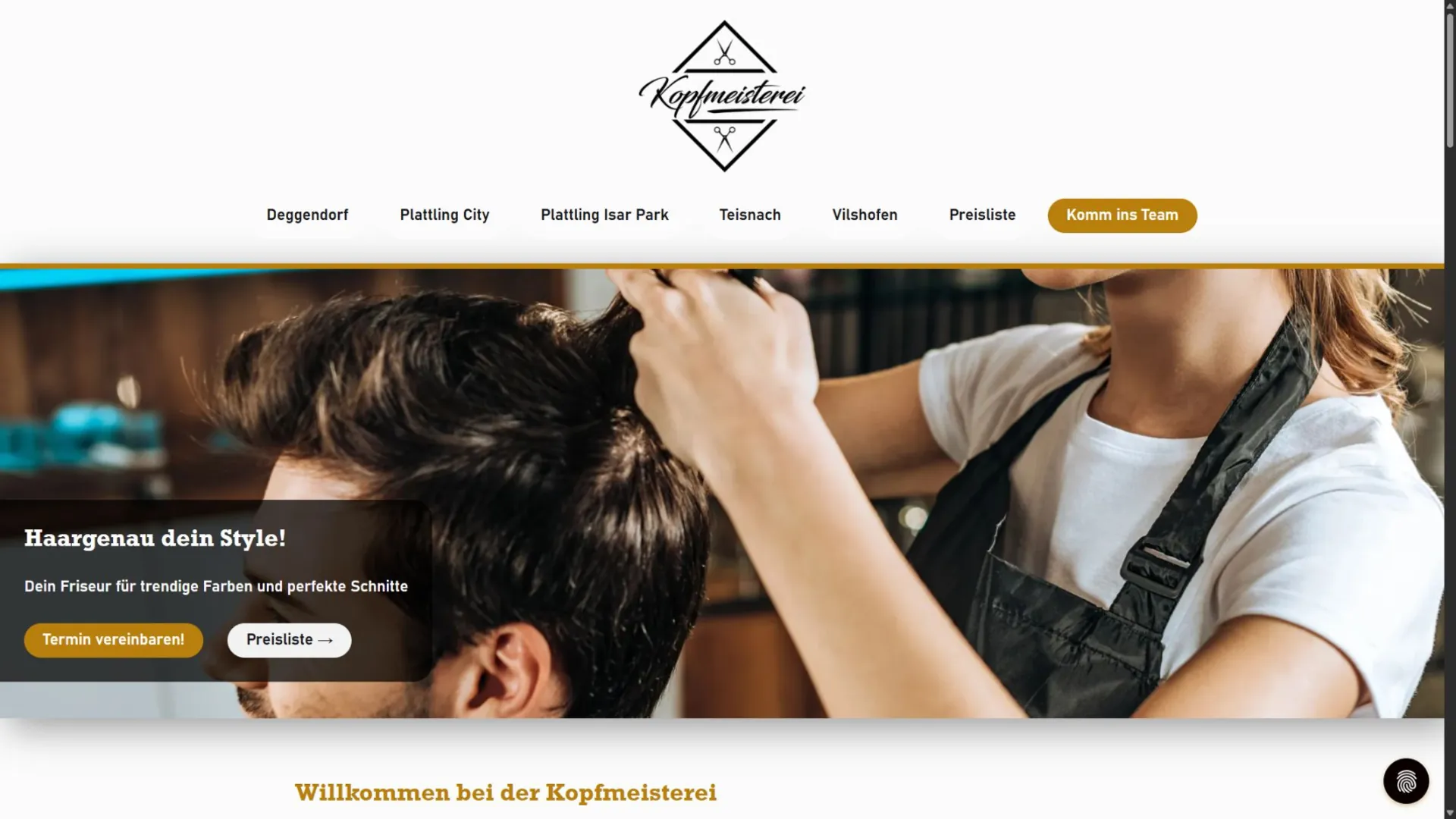 Screenshot der Website der Kopfmeisterei