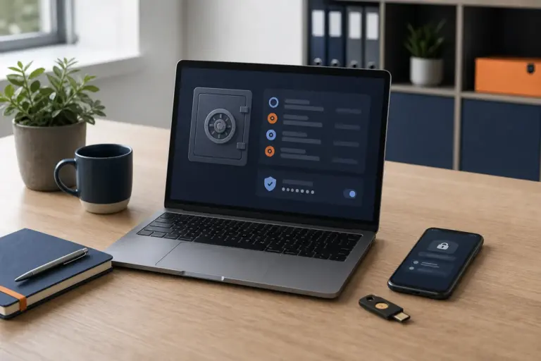 Passwortmanager schützt verschiedene Onlinekonten auf Laptop und Smartphone