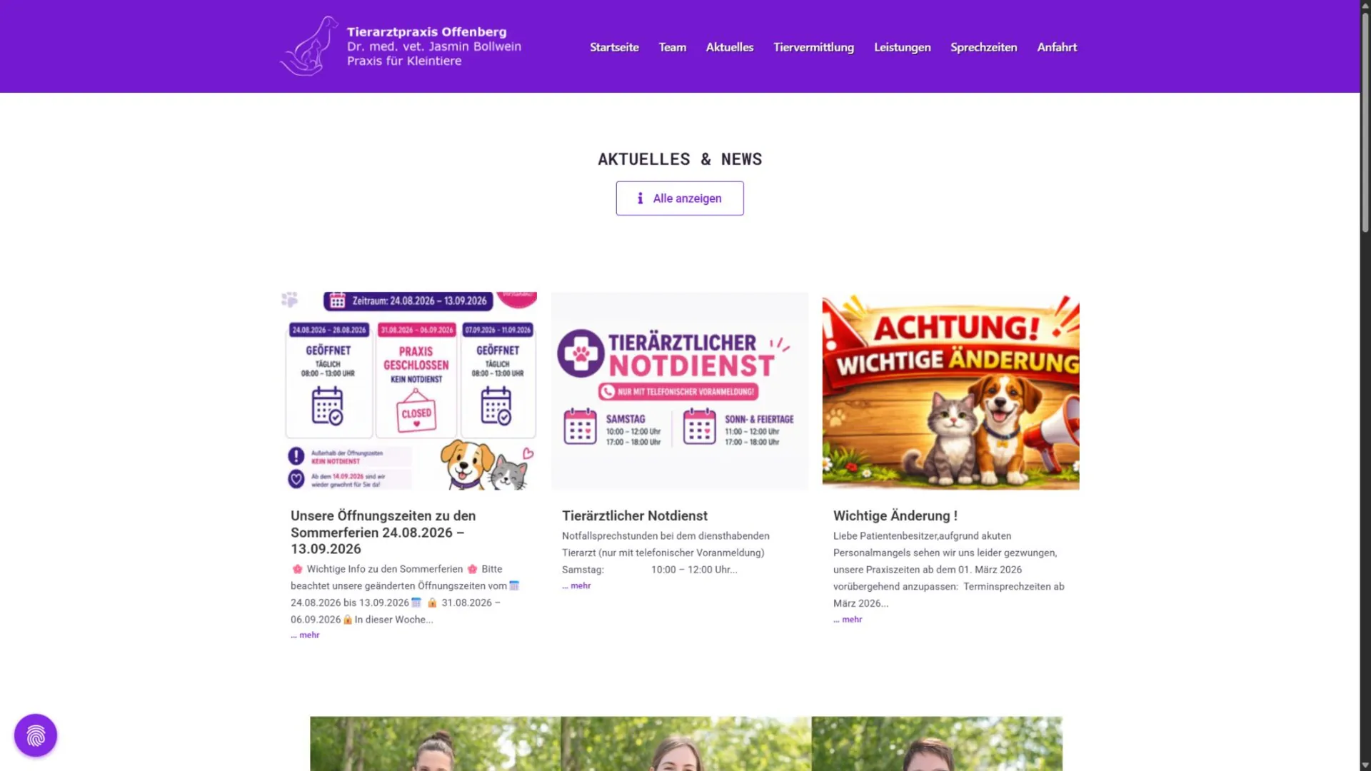 Screenshot der Website der Tierarztpraxis Offenberg