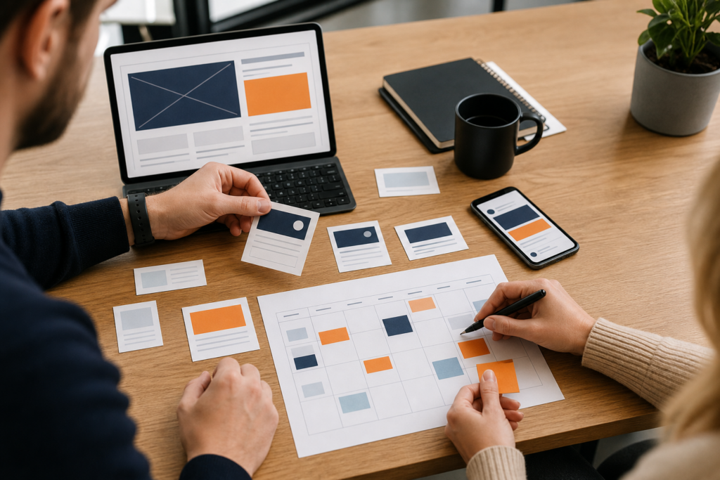 Planung von Website-Zielseiten und Social-Media-Inhalten für ein kleines Unternehmen