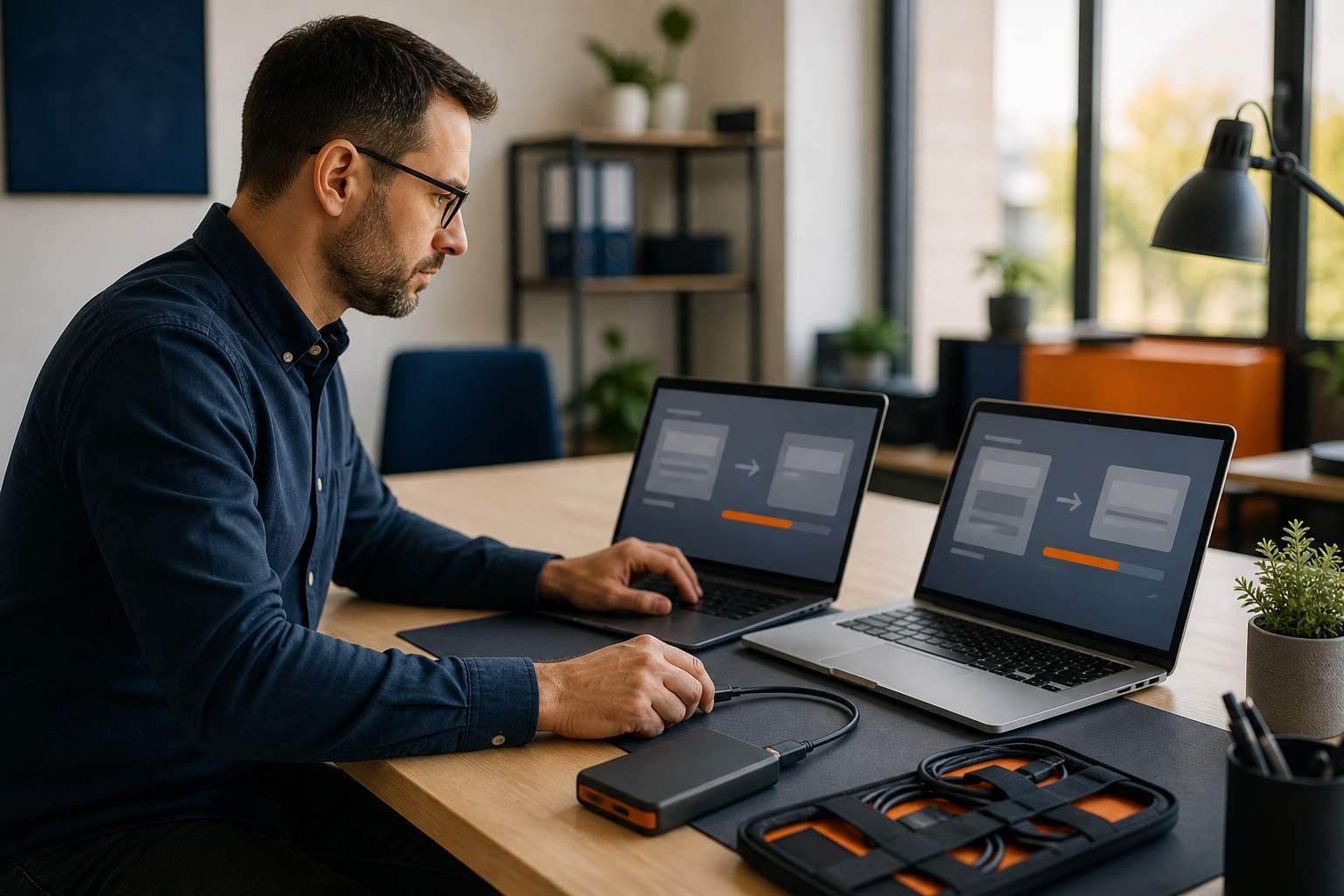IT-Berater überträgt Daten und sichert einen Windows-Umstieg ab