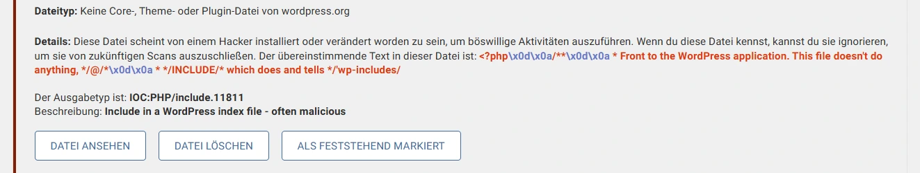WordPress-Sicherheitsscan meldet eine verdächtige Include-Datei