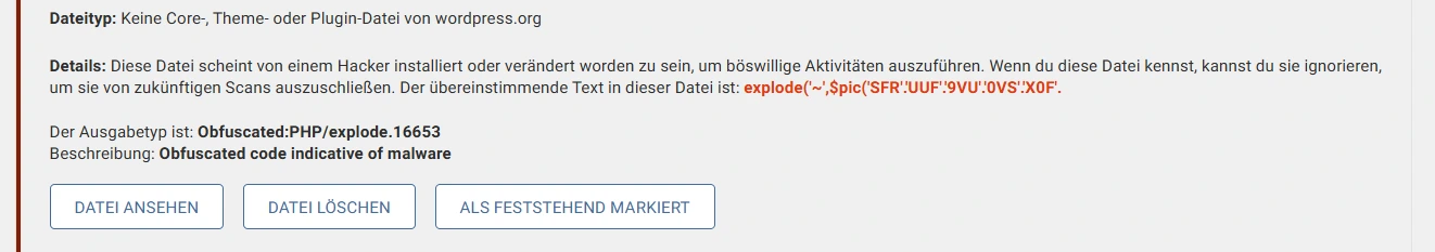 WordPress-Sicherheitsscan meldet obfuskierten PHP-Code
