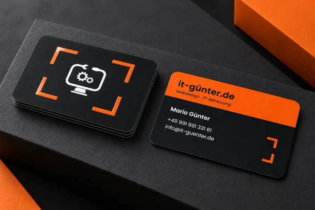 Visitenkartendesign Fokus für it-günter.de: räumliche Materialvisualisierung