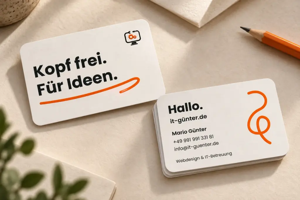 Visitenkartendesign Freiraum für it-günter.de: räumliche Materialvisualisierung