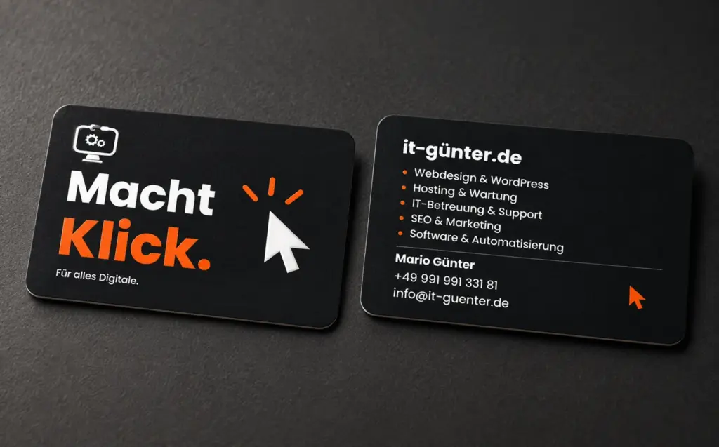 Visitenkartendesign Klick für it-günter.de: räumliche Materialvisualisierung