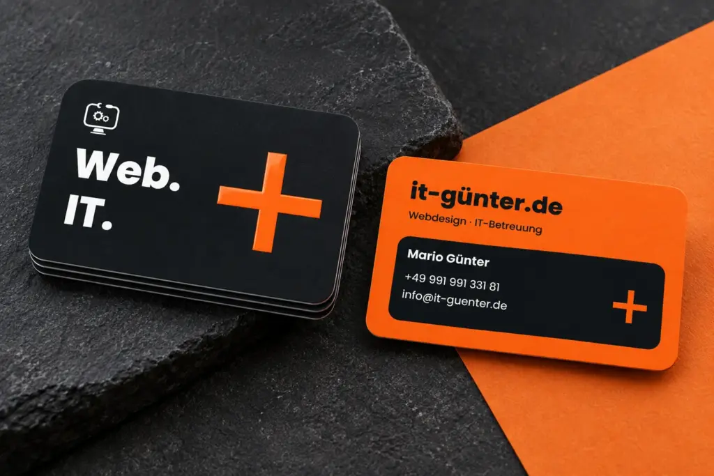 Visitenkartendesign Plus für it-günter.de: räumliche Materialvisualisierung