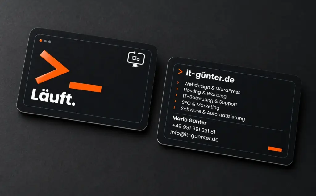 Visitenkartendesign Prompt für it-günter.de: räumliche Materialvisualisierung