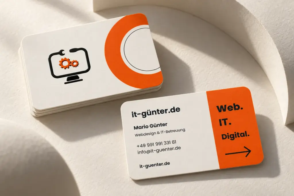 Visitenkartendesign Signal für it-günter.de: räumliche Materialvisualisierung