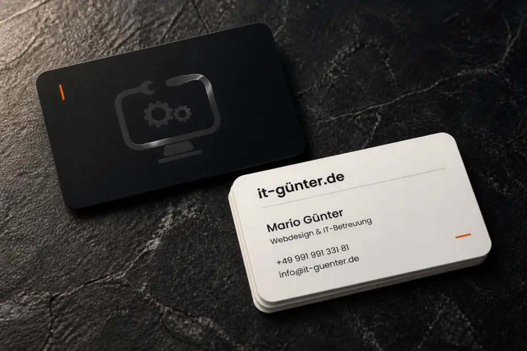 Visitenkartendesign Signatur für it-günter.de: räumliche Materialvisualisierung