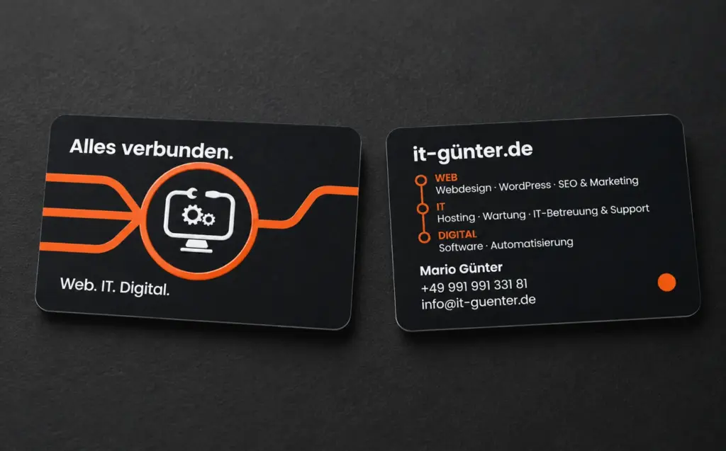 Visitenkartendesign Verbindung für it-günter.de: räumliche Materialvisualisierung